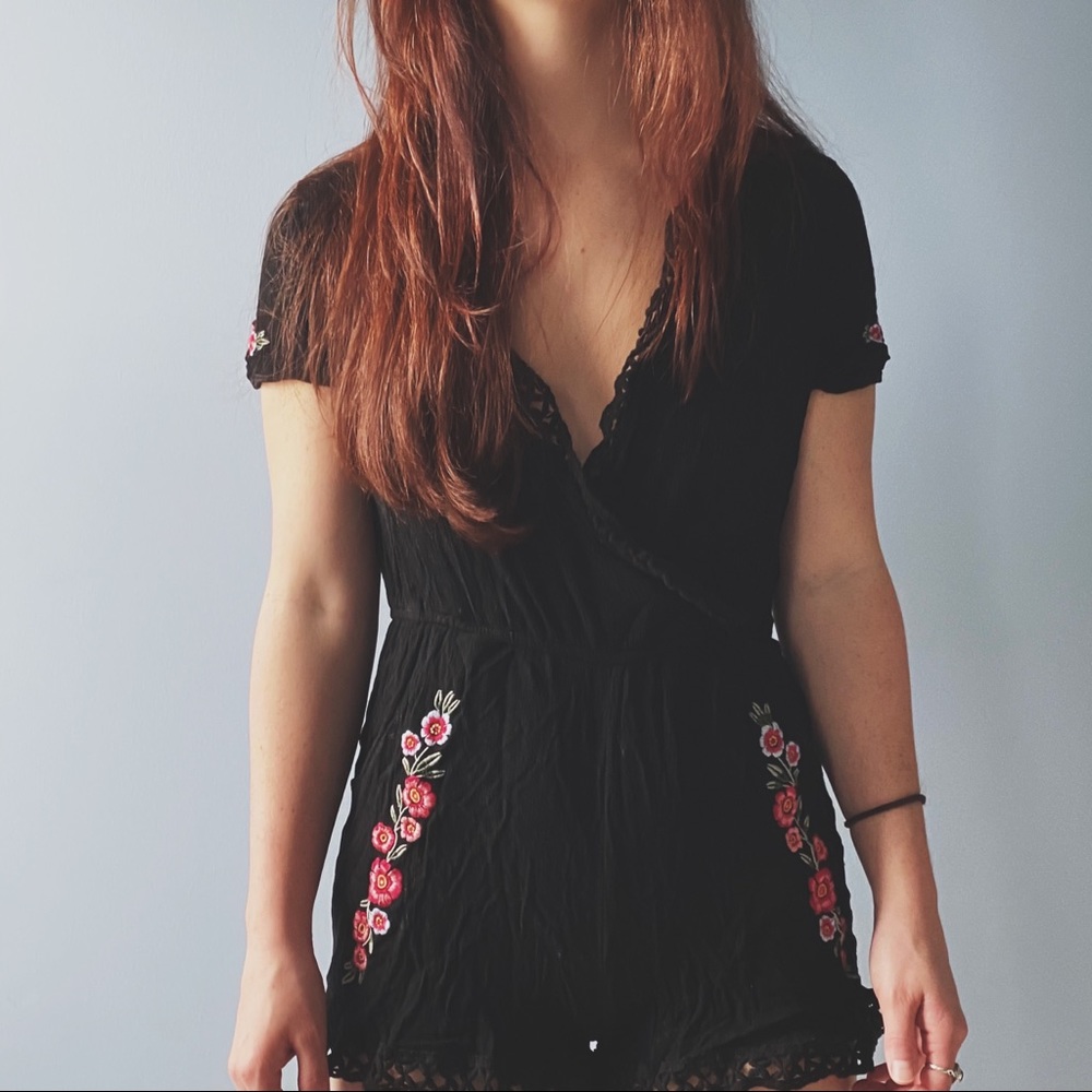 Black embroidered romper